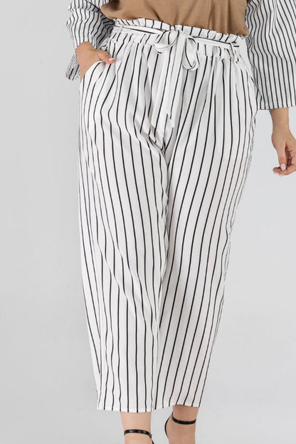 Full Size Striped Paperbag Waist Cropped Pants-Angel Casuals