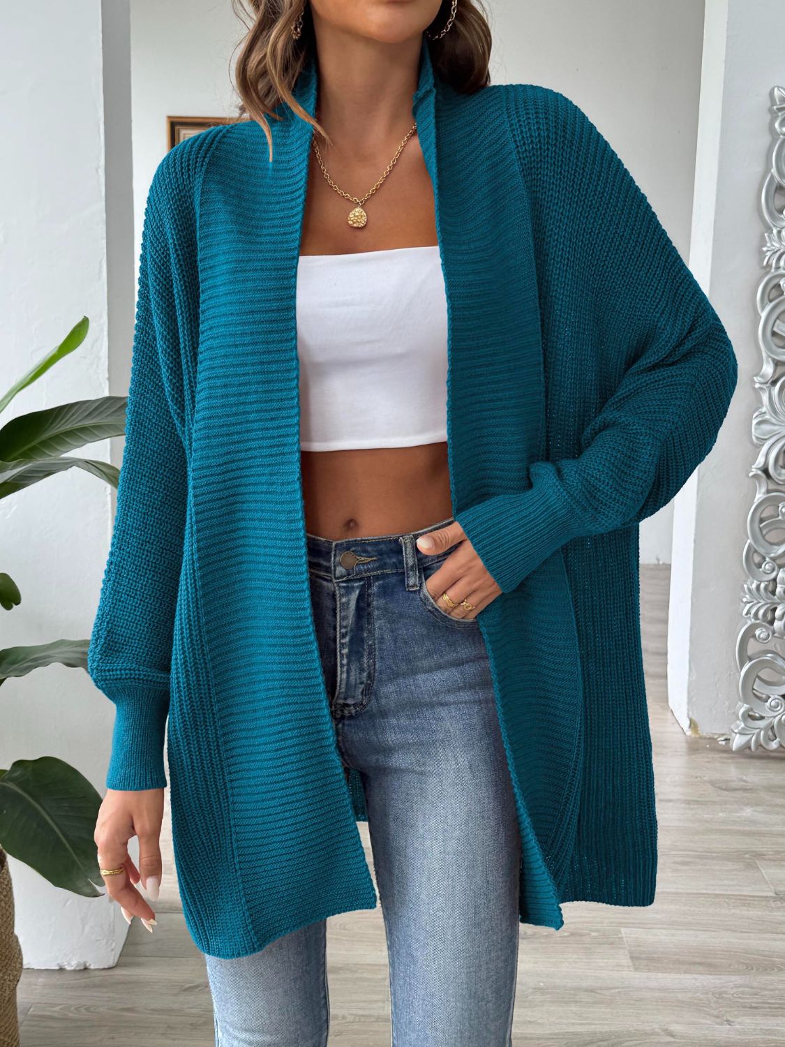 Open Front Long Sleeve Cardigan-Angel Casuals