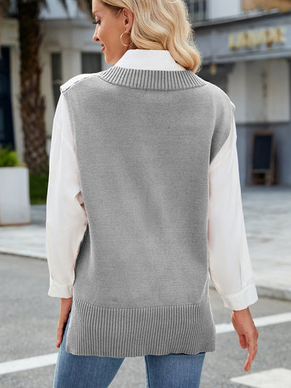 Side Slit V-Neck Sweater Vest-Angel Casuals