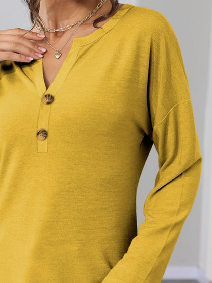FAM-FAM Notched Long Sleeve T-Shirt-Angel Casuals