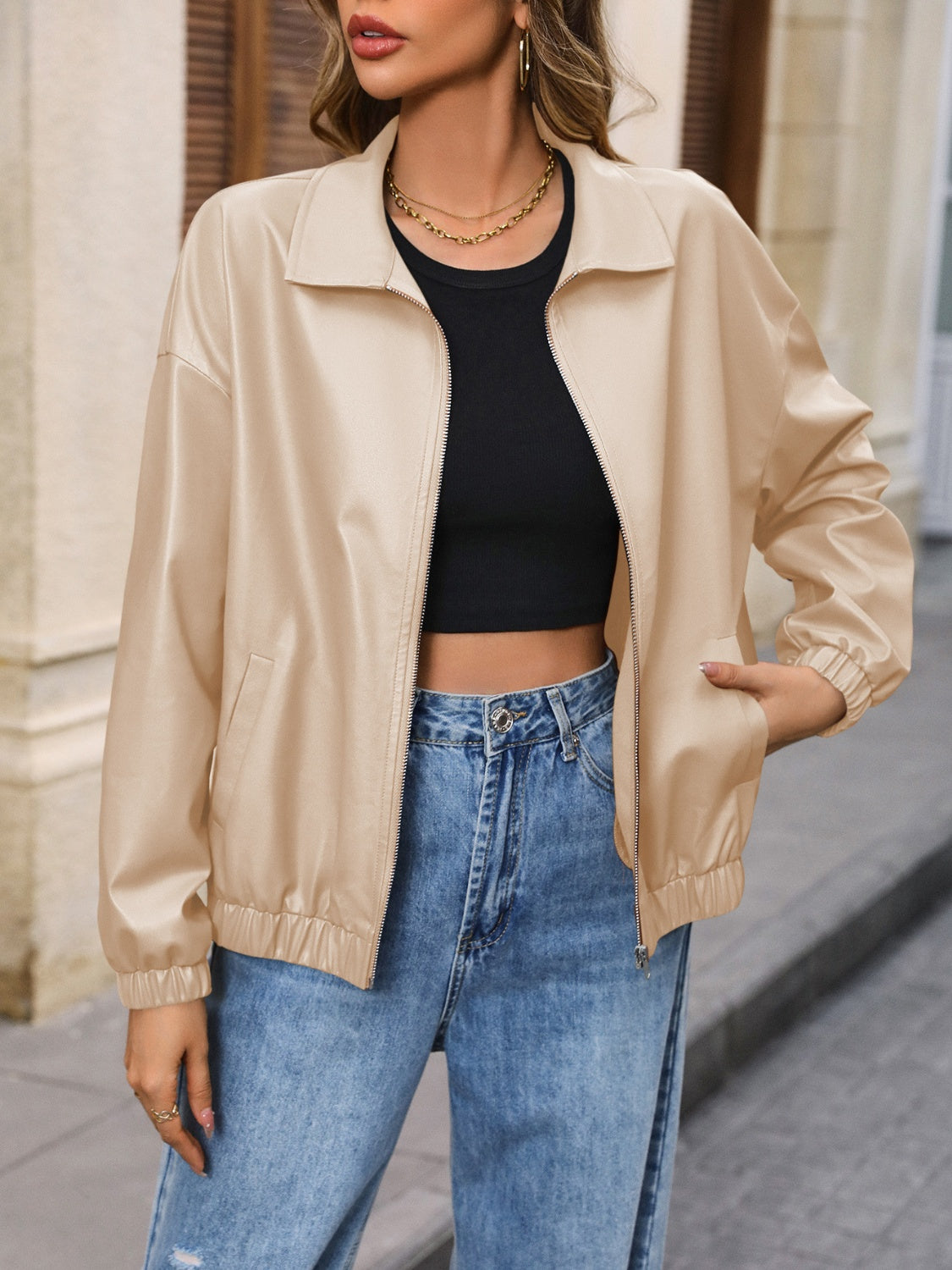 Ivy Lane Zip Up Dropped Shoulder Jacket-Angel Casuals