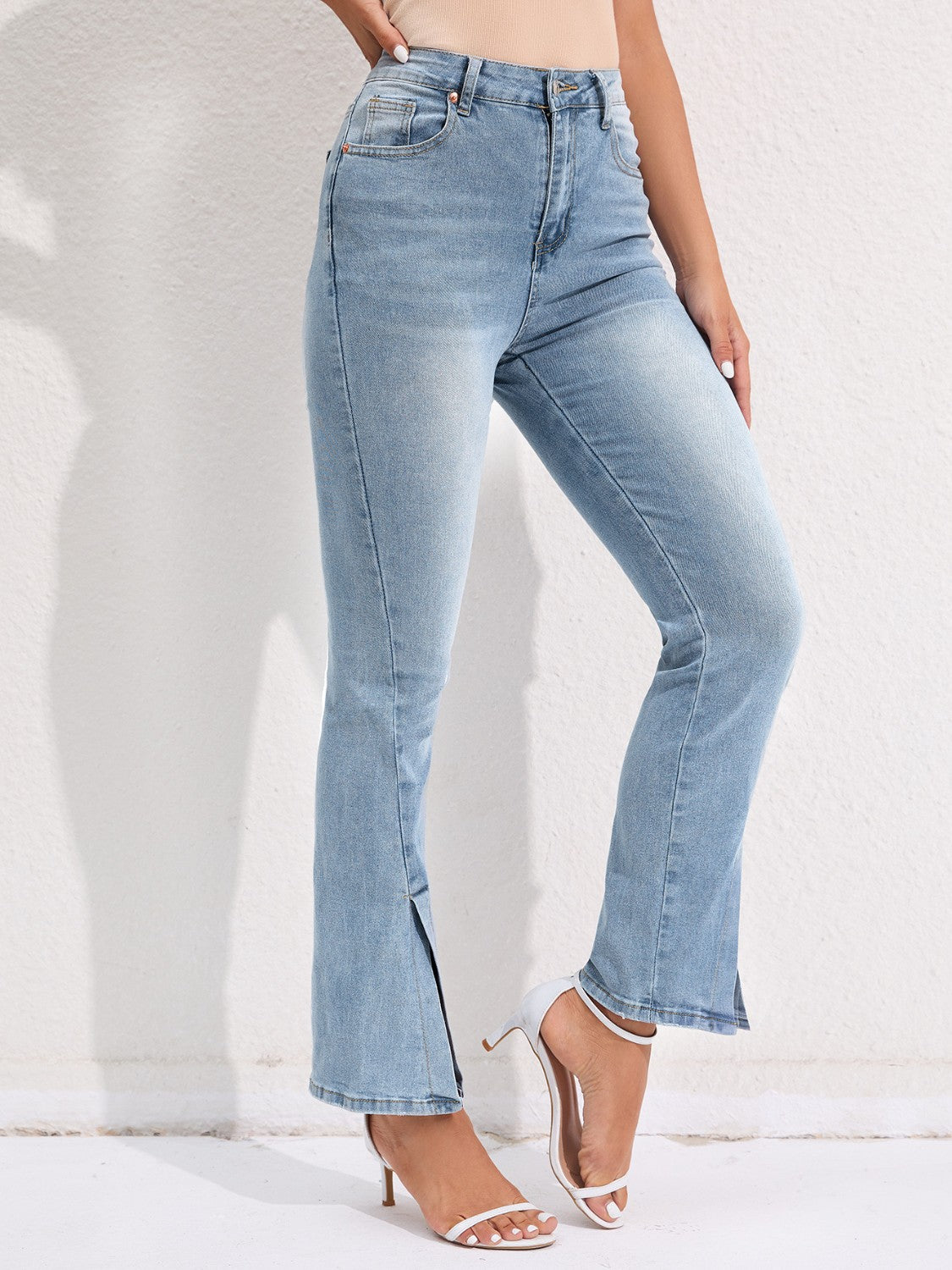 Slit Buttoned Jeans with Pockets-Angel Casuals