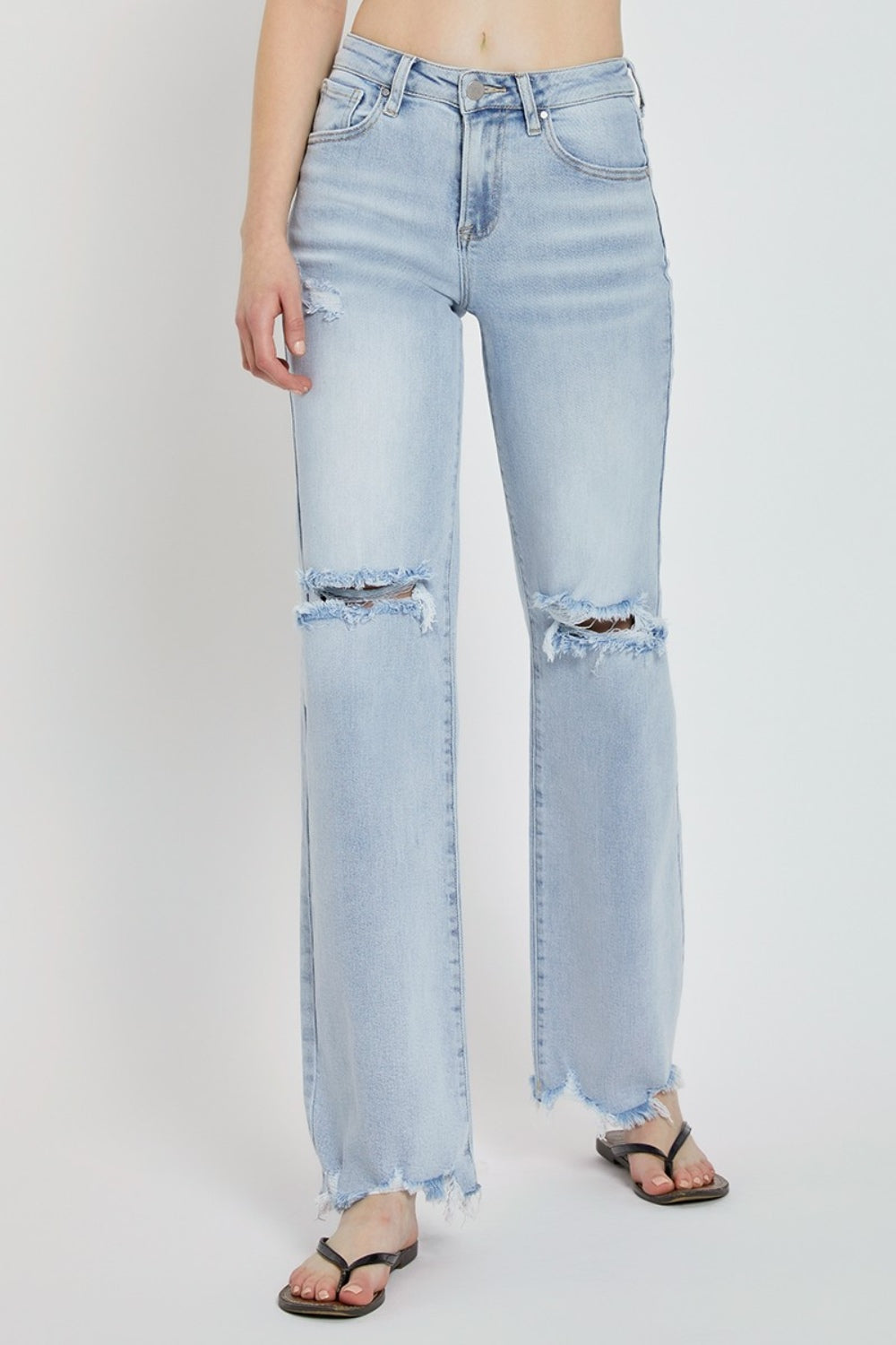 RISEN Full Size High Rise Distressed Wide Leg Jeans-Angel Casuals