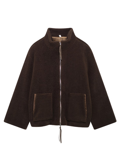 Turtleneck Zip Up Long Sleeve Plush Jacket-Angel Casuals