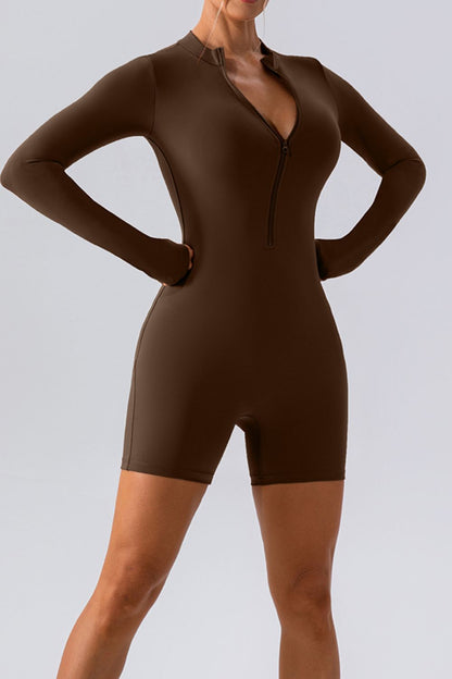 Half Zip Long Sleeve Active Romper-Angel Casuals