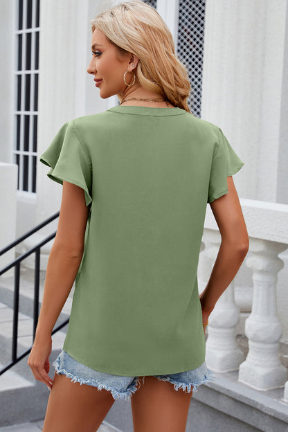 Notched Cap Sleeve T-Shirt-Angel Casuals