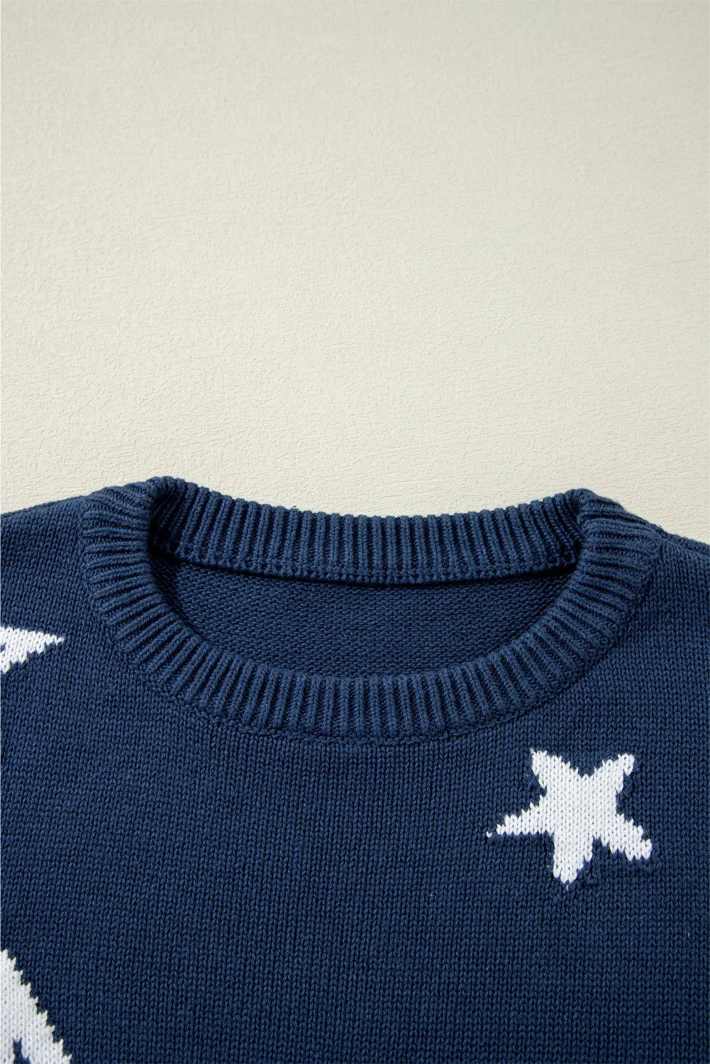 Star Round Neck Long Sleeve Sweater-Angel Casuals