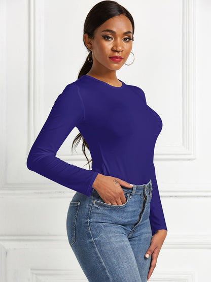 Round Neck Long Sleeve Bodysuit-Angel Casuals