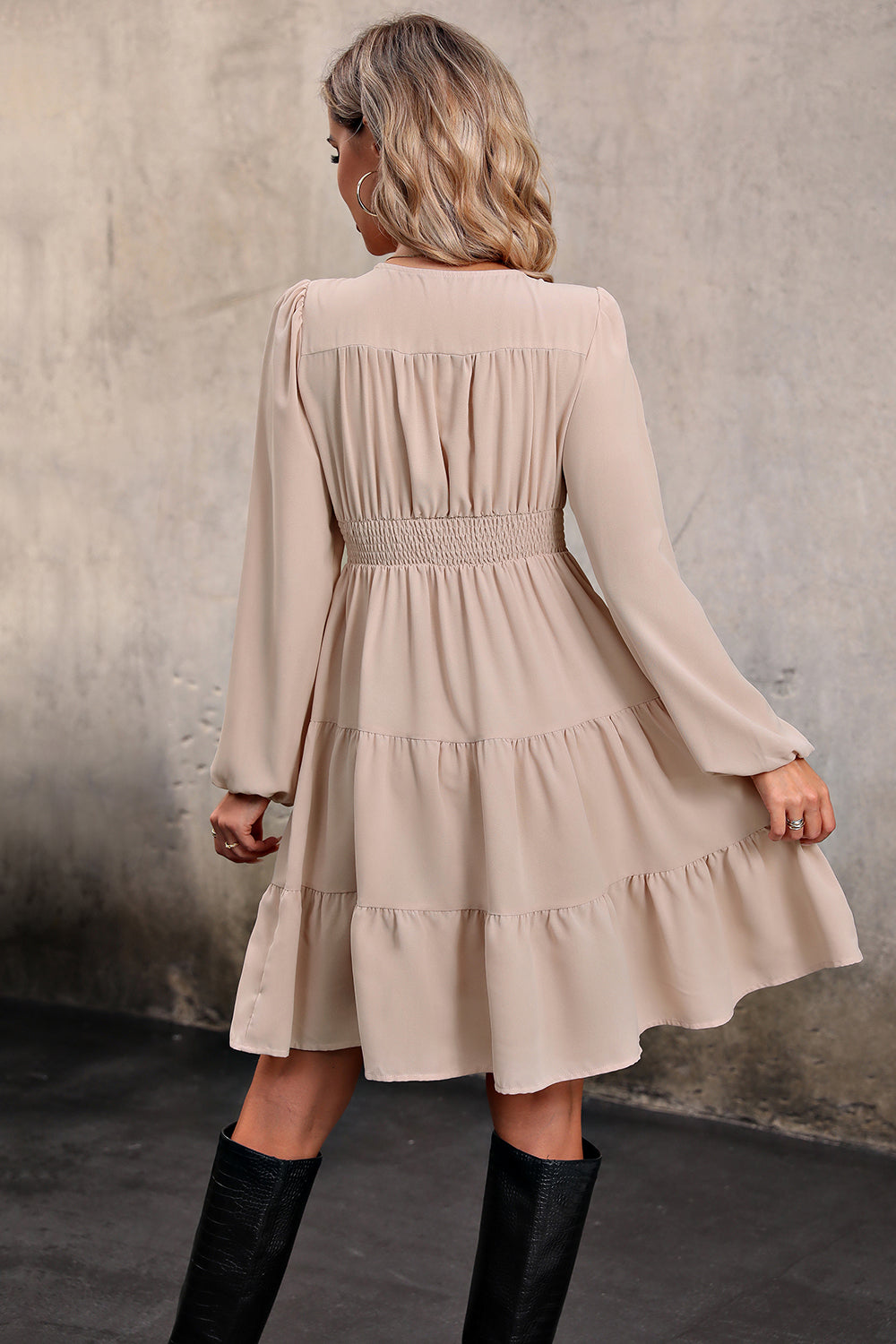 V Neck Button Up Tiered Dress-Angel Casuals