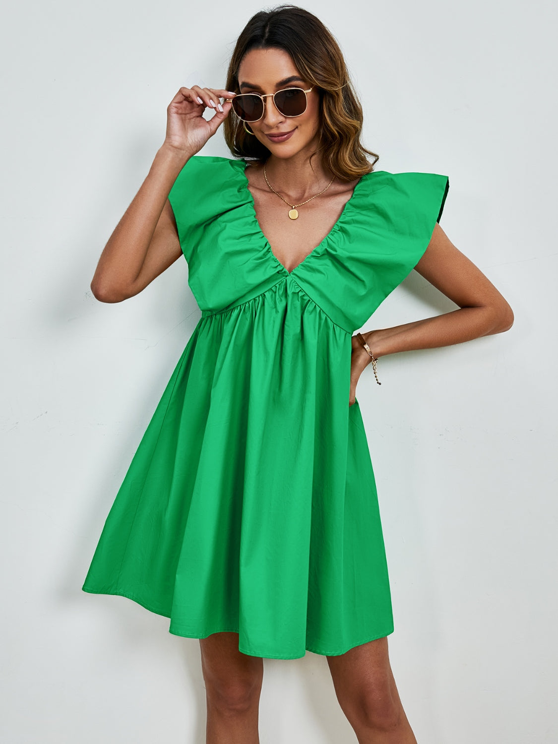 V-Neck Cap Sleeve Mini Dress-Angel Casuals