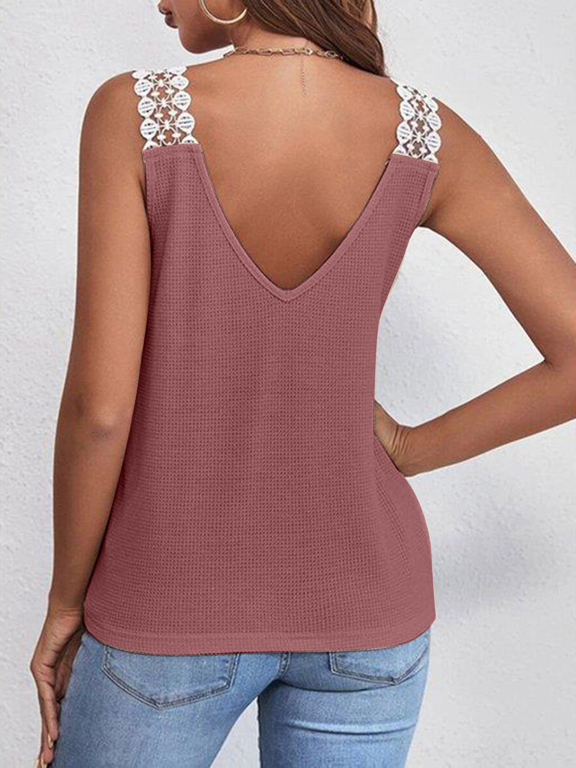 Full Size Lace Detail V-Neck Tank-Angel Casuals