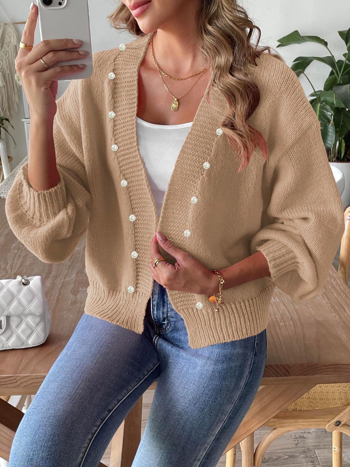 Pearl Open Front Long Sleeve Cardigan-Angel Casuals
