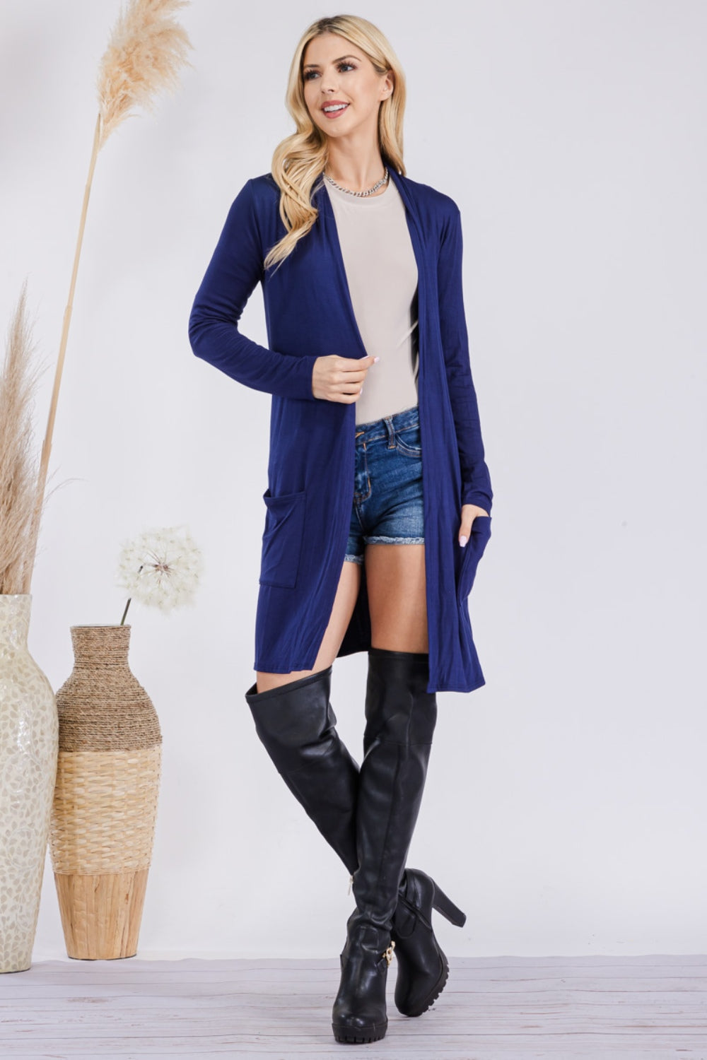 Celeste Full Size Open Front Cardigan with Pockets-Angel Casuals