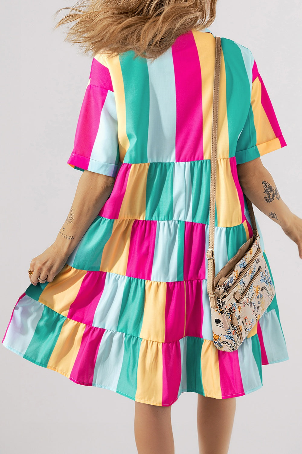 Color Block Half Sleeve Mini Dress-Angel Casuals