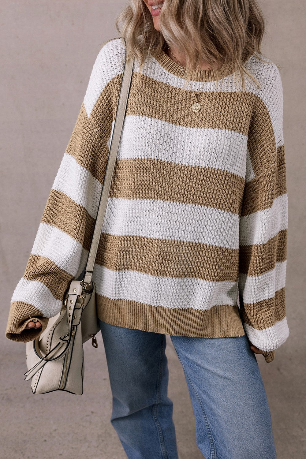 Color Block Round Neck Sweater-Angel Casuals