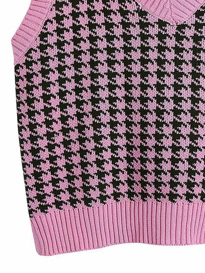 Houndstooth V-Neck Sweater Vest-Angel Casuals