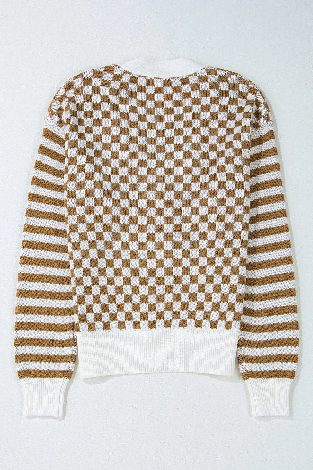 Checkered V-Neck Long Sleeve Cardigan-Angel Casuals