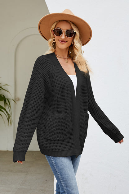 Open Front Long Sleeve Cardigan with Pockets-Angel Casuals
