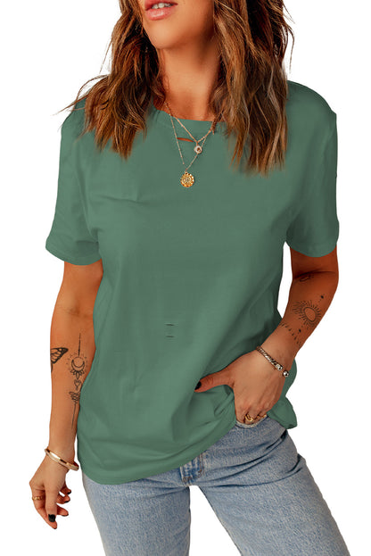 Distressed Round Neck Tee-Angel Casuals