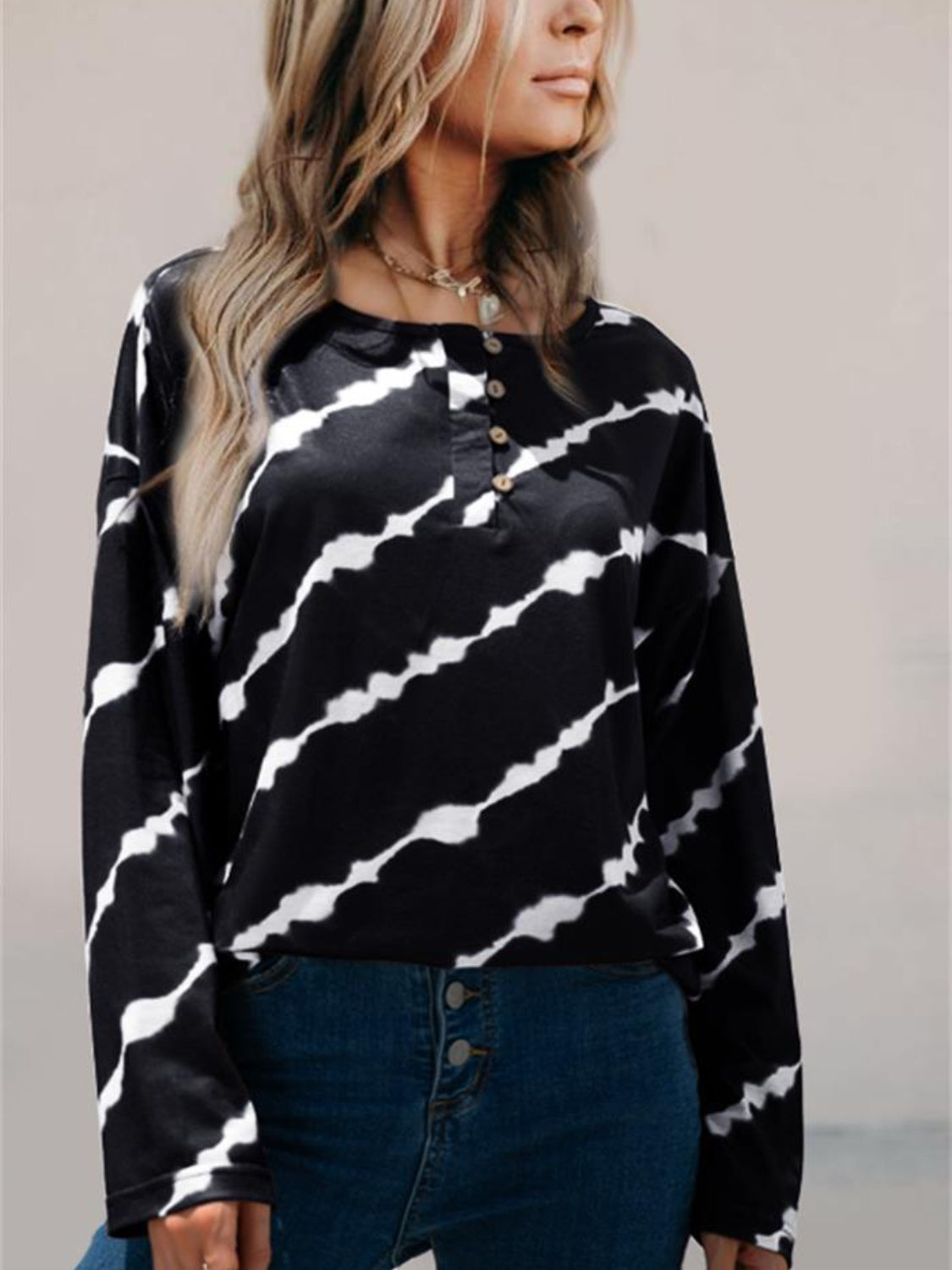 Striped Round Neck Long Sleeve T-Shirt-Angel Casuals
