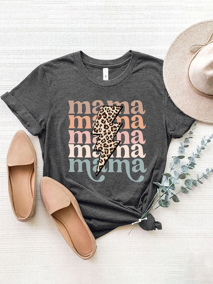 MAMA Round Neck Short Sleeve T-Shirt-Angel Casuals