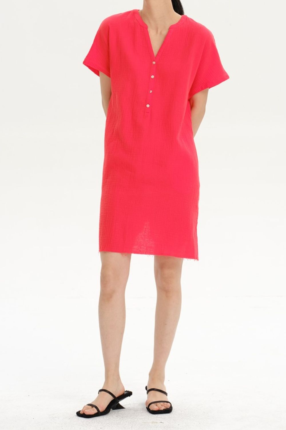 Slit Notched Short Sleeve Mini Dress-Angel Casuals