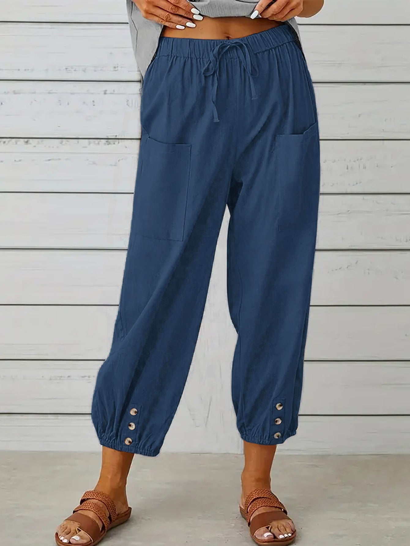 Decorative Button Cropped Pants-Angel Casuals