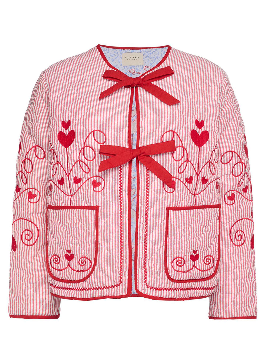 Embroidered Tied Striped Round Neck Coat-Angel Casuals