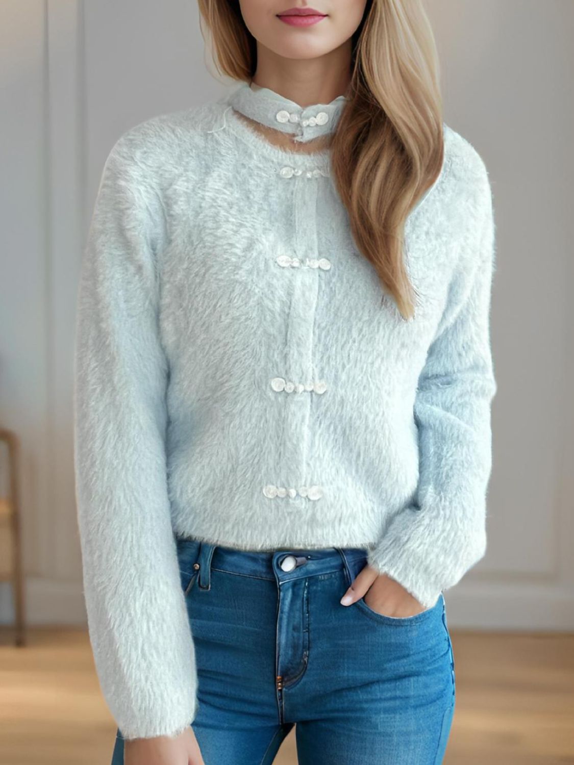 Cutout Knot Button Long Sleeve Cardigan-Angel Casuals