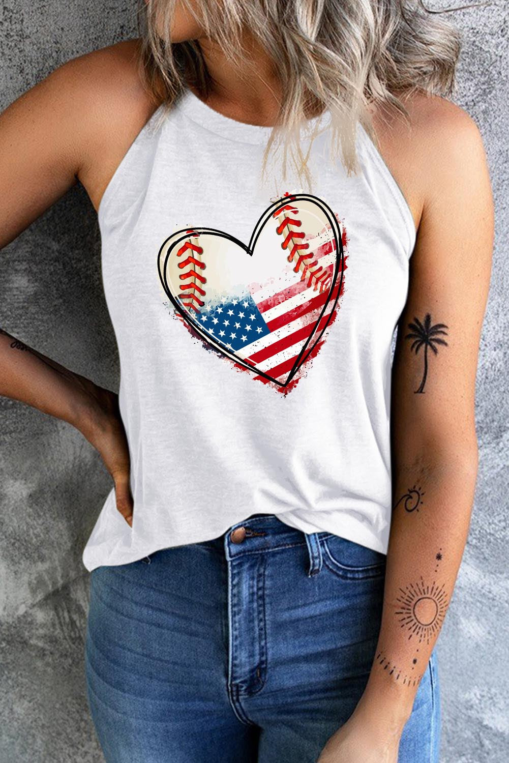 US Flag Heart Graphic Tank-Angel Casuals