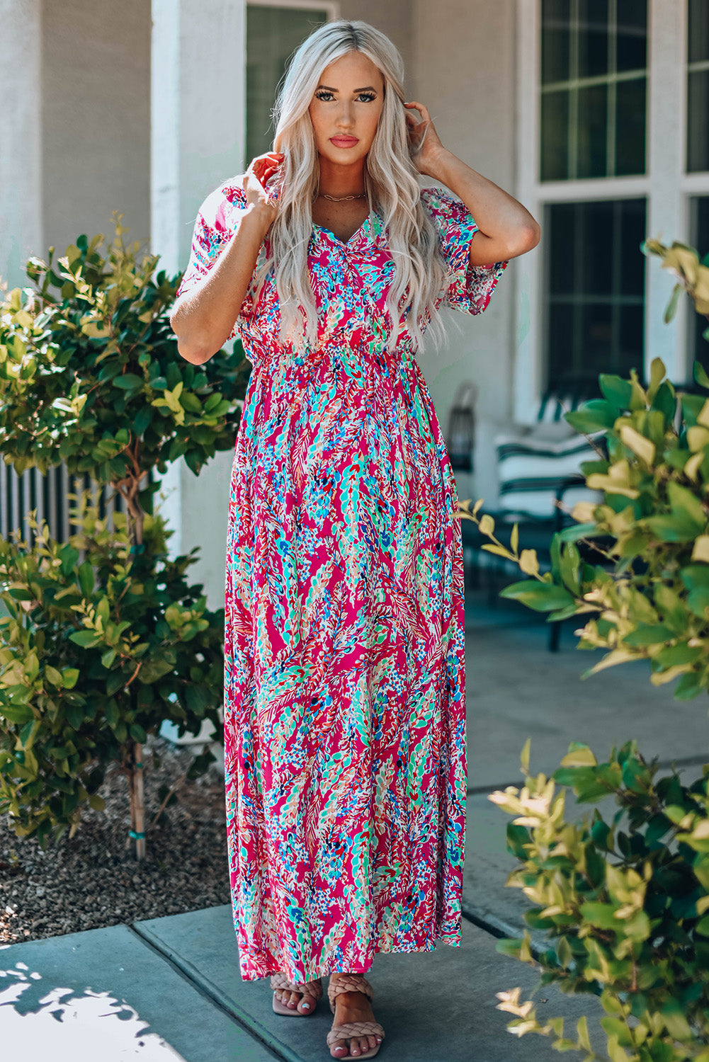 Multicolored V-Neck Maxi Dress-Angel Casuals