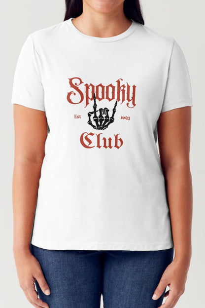 Simply Love Full Size SPOOKY CLUB Short Sleeve Tubular T-Shirt-Angel Casuals