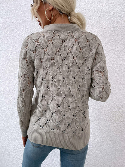 Openwork Cutout Dropped Shoulder Sweater-Angel Casuals