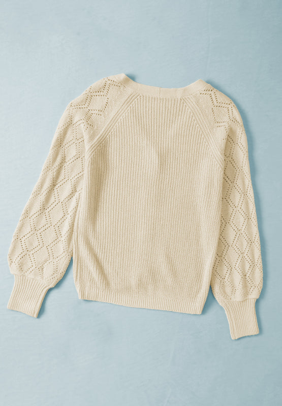 Openwork V-Neck Button Up Cardigan-Angel Casuals