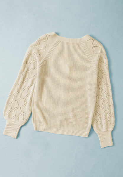Openwork V-Neck Button Up Cardigan-Angel Casuals