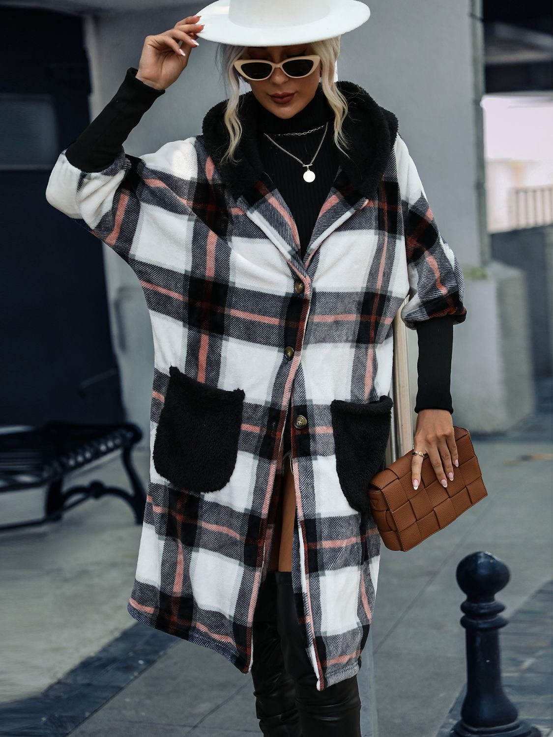 Plaid Button Down Hooded Jacket-Angel Casuals