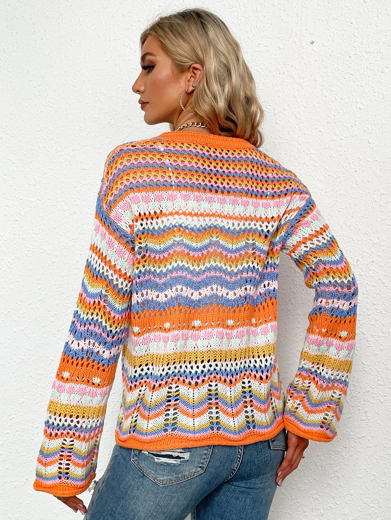 Chevron Stripes Openwork Cardigan-Angel Casuals