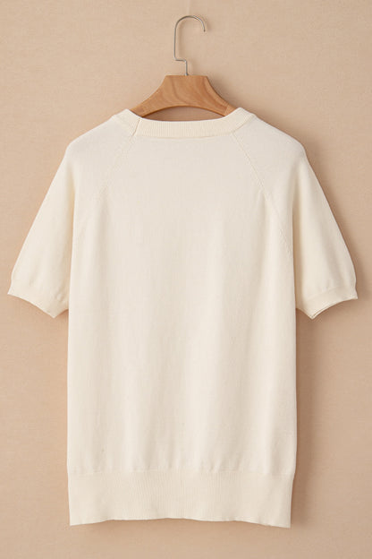 Daisy Round Neck Short Sleeve Knit Top-Angel Casuals