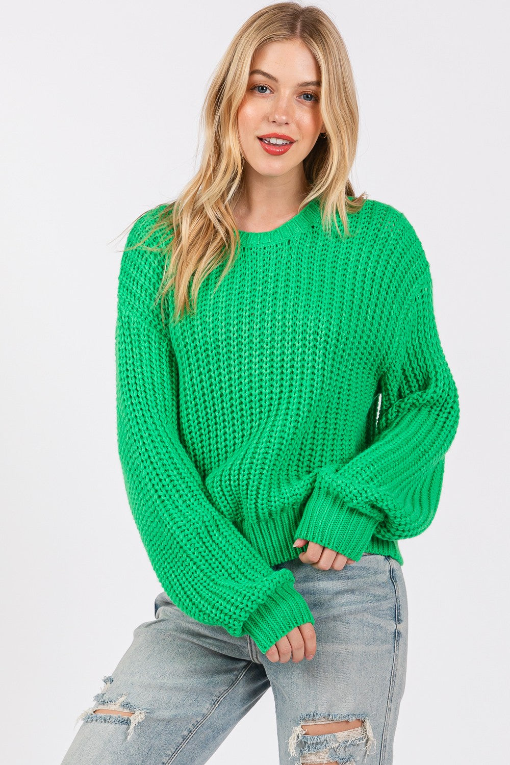 SAGE + FIG Round Neck Drop Shoulder Sweater-Angel Casuals