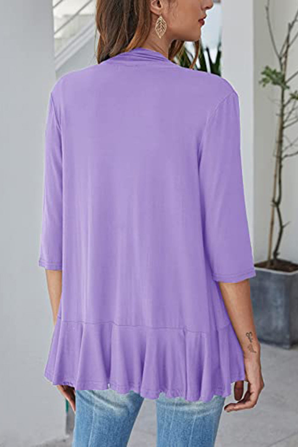 Open Front Three-Quarter Sleeve Cardigan-Angel Casuals