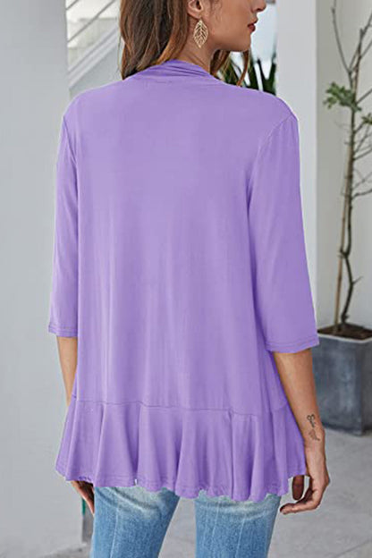 Open Front Three-Quarter Sleeve Cardigan-Angel Casuals