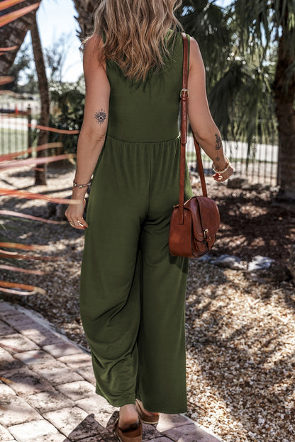 V-Neck Sleeveless Wide Leg Jumpsuit-Angel Casuals