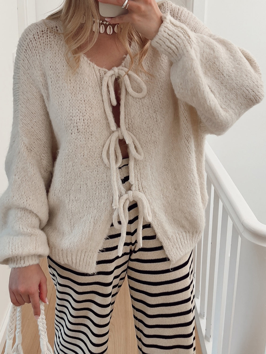 Tied Long Sleeve Dropped Shoulder Cardigan-Angel Casuals