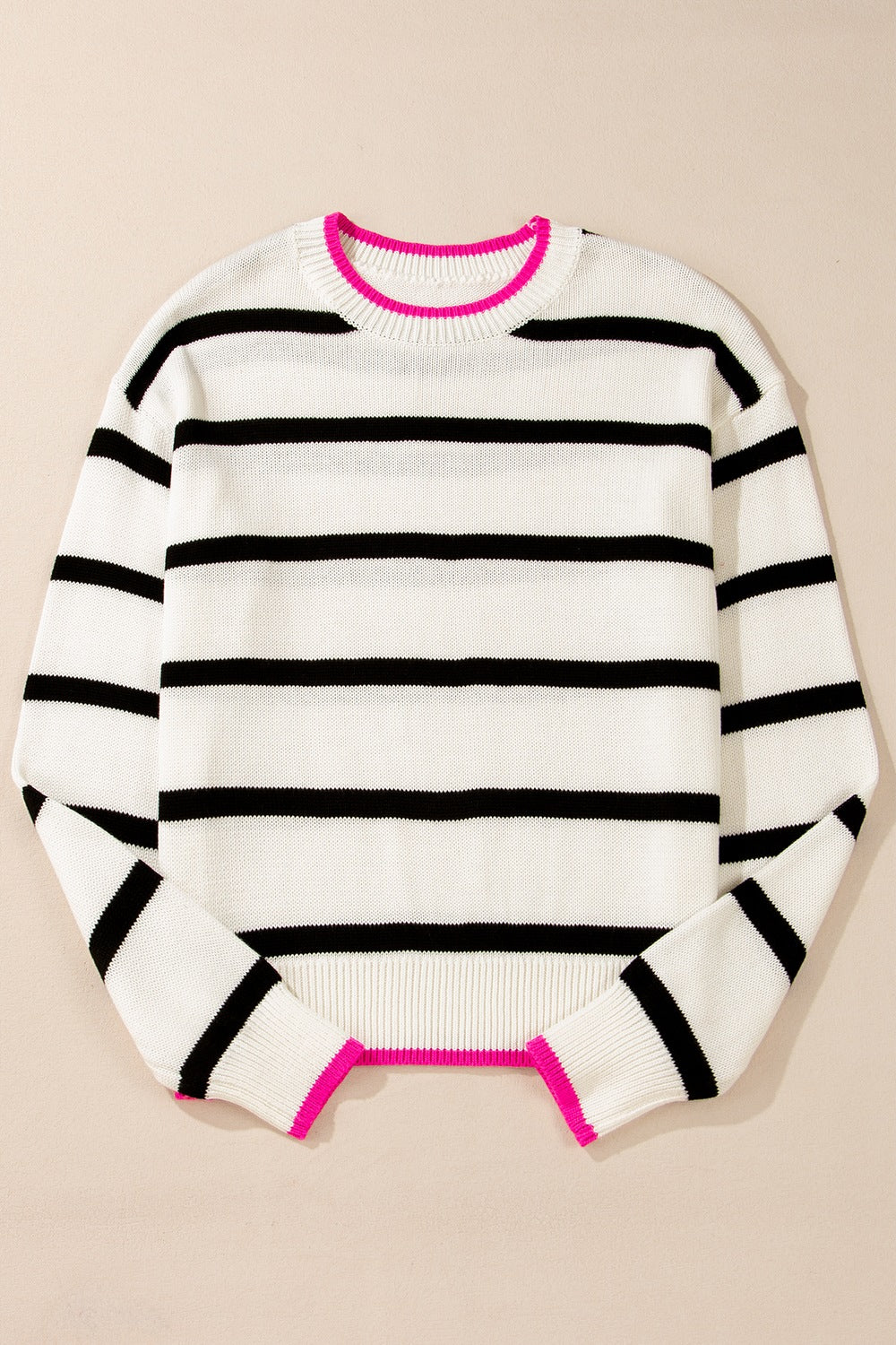 Striped Round Neck Drop Shoulder Sweater-Angel Casuals