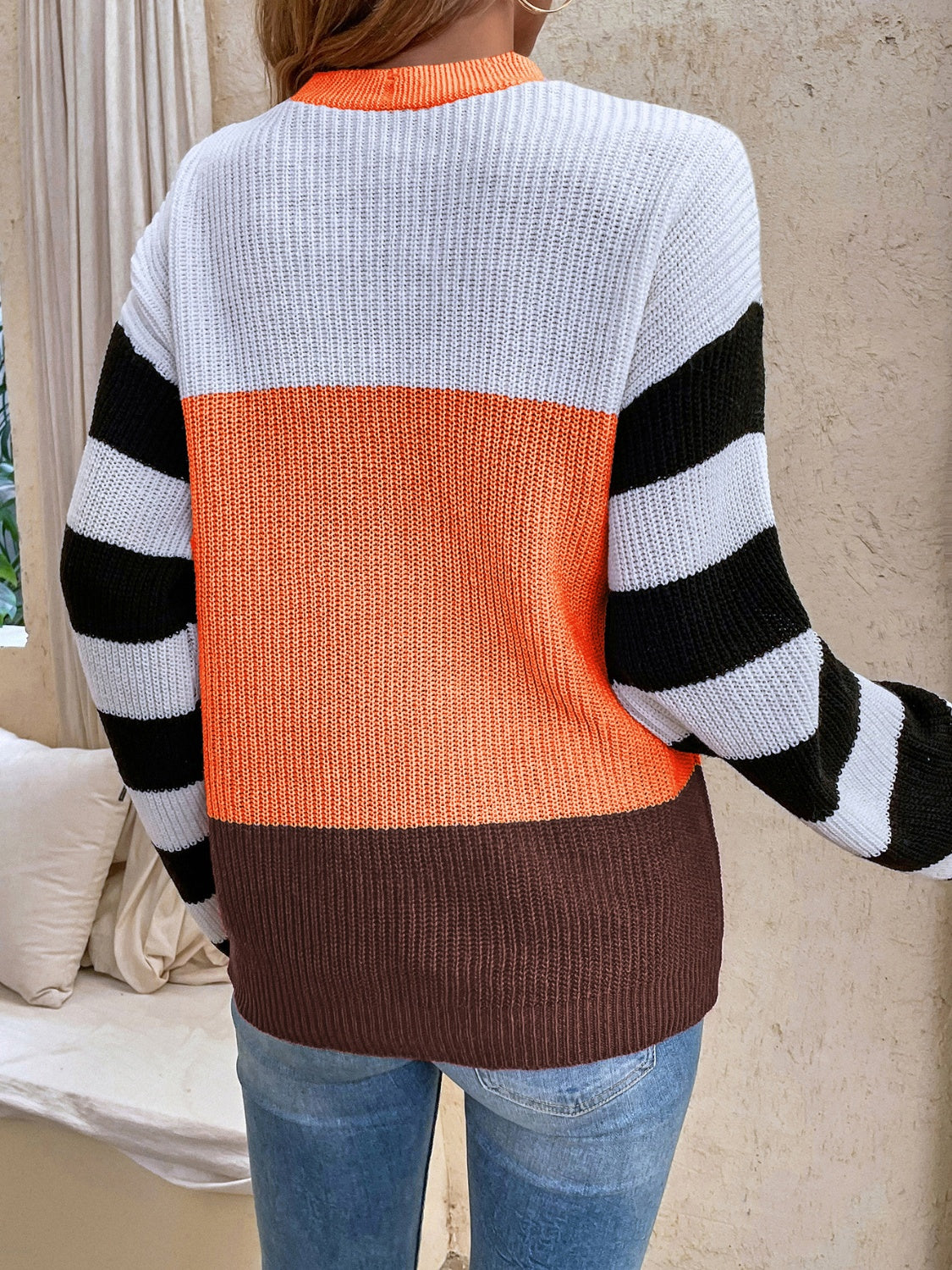 Color Block Tied Dropped Shoulder Sweater-Angel Casuals