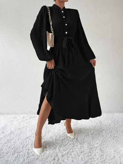 Tie Waist Long Sleeve Dress-Angel Casuals