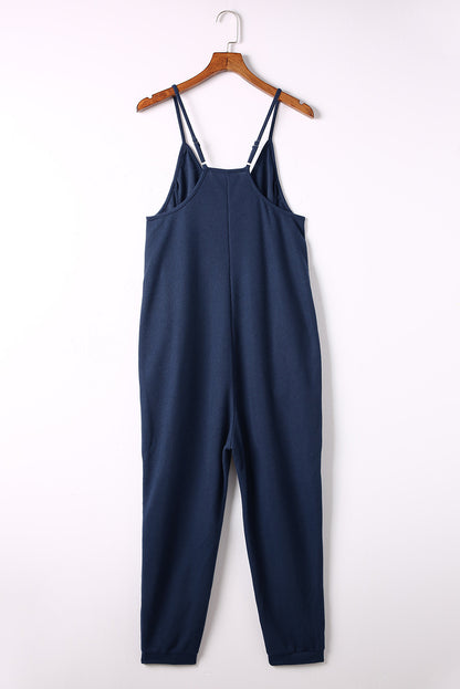 Spaghetti Strap Deep V Jumpsuit with Pockets-Angel Casuals