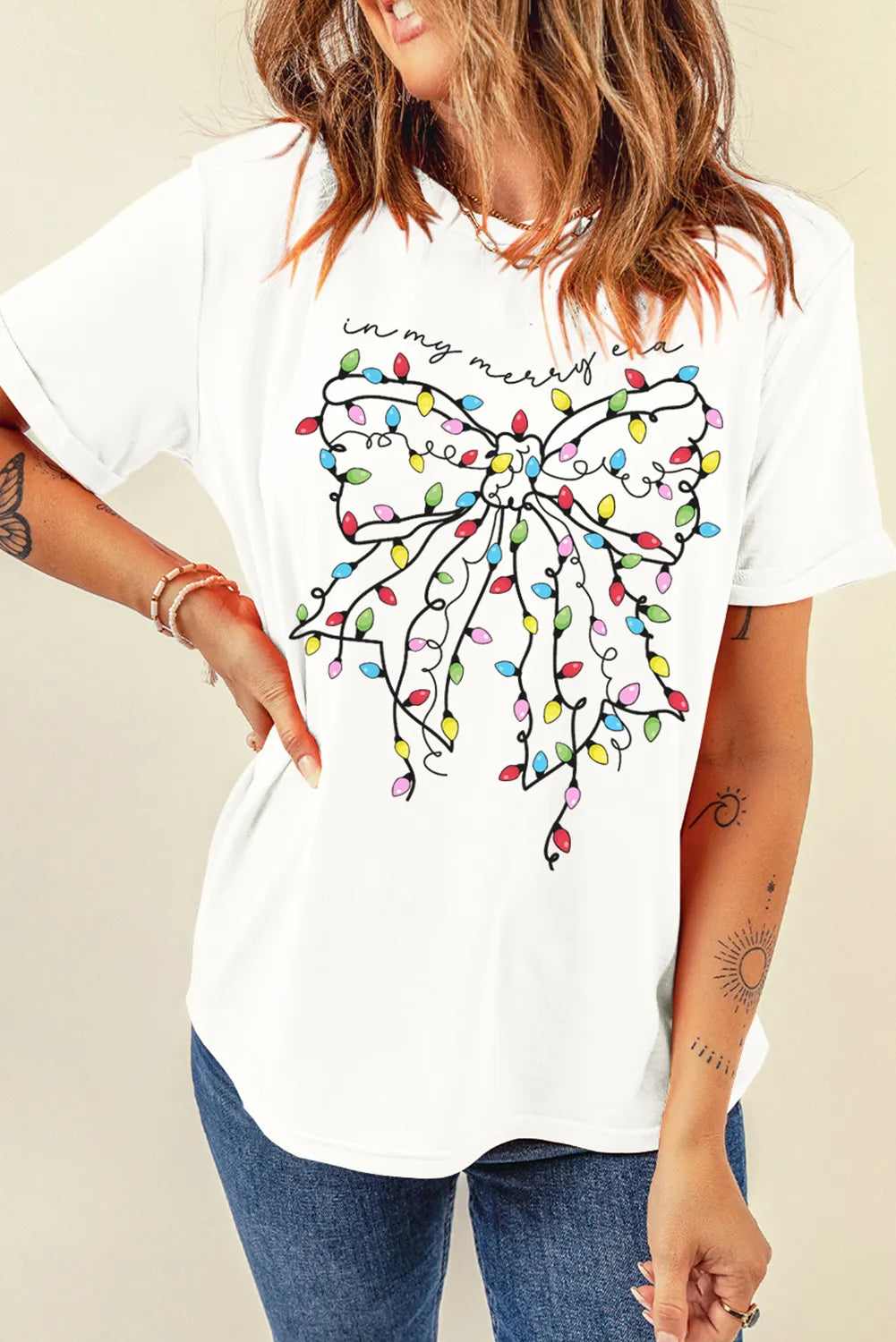 Full Size Bow Round Neck Short Sleeve T-Shirt-Angel Casuals