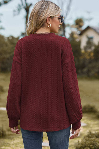 Textured V-Neck Dropped Shoulder T-Shirt-Angel Casuals