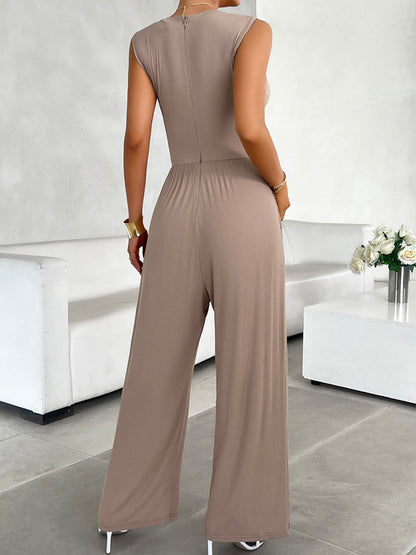 Round Neck Sleeveless Wide Leg Jumpsuit-Angel Casuals